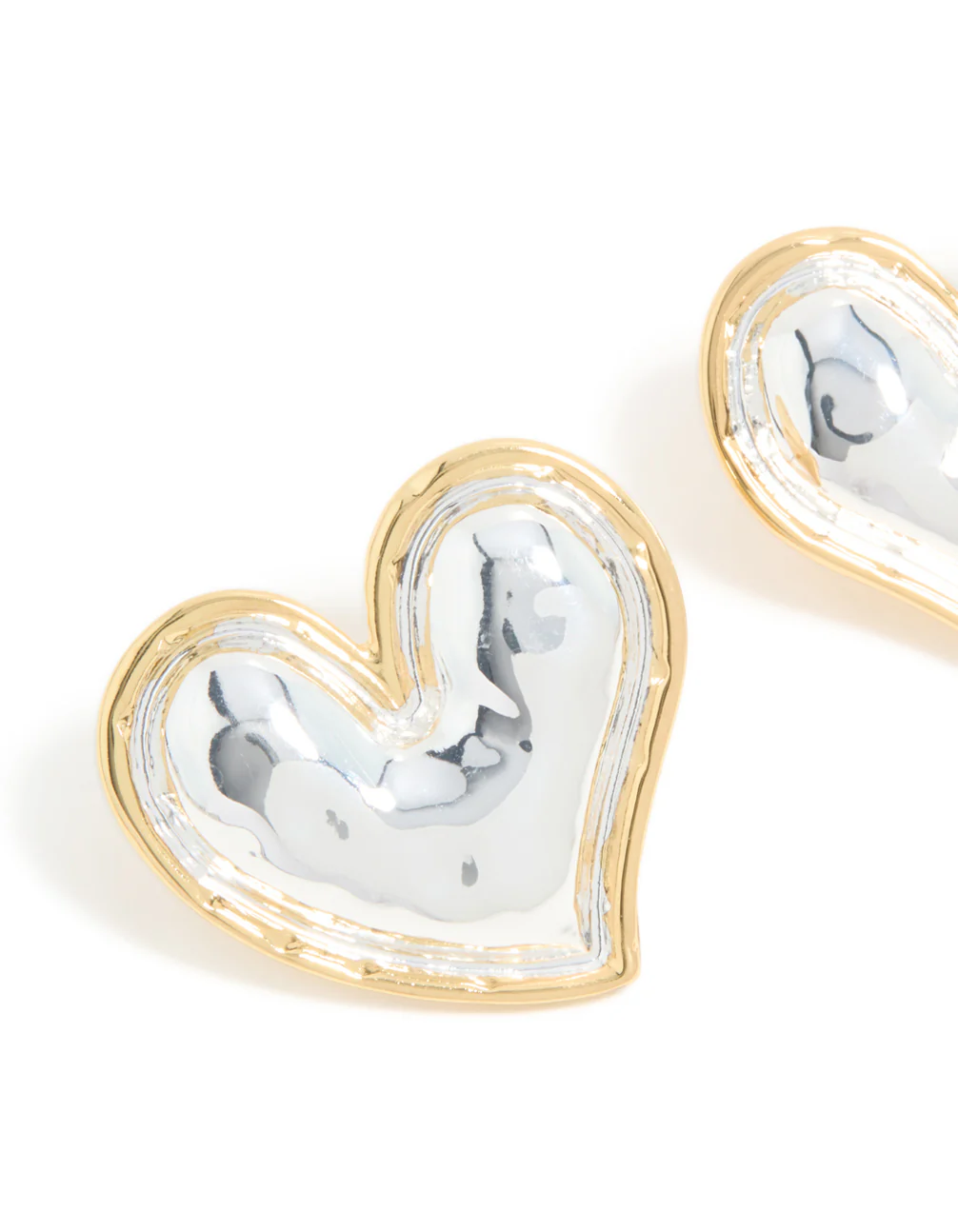Mixed Metal Plated Large Molten Heart Stud Earrings - Image 4