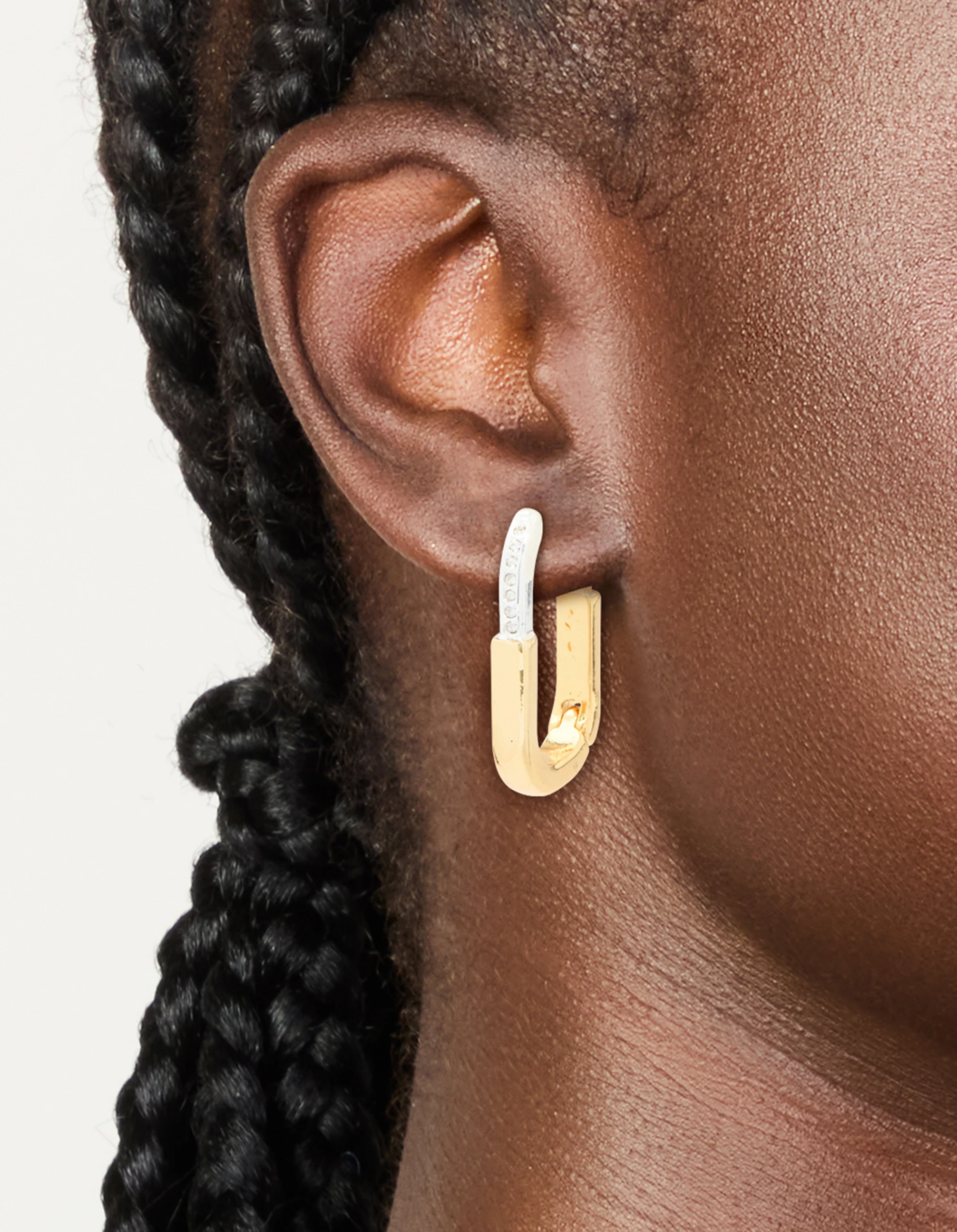 Mixed Metal Plated Large Rectangle Lock Hoop Earrings - Image 2