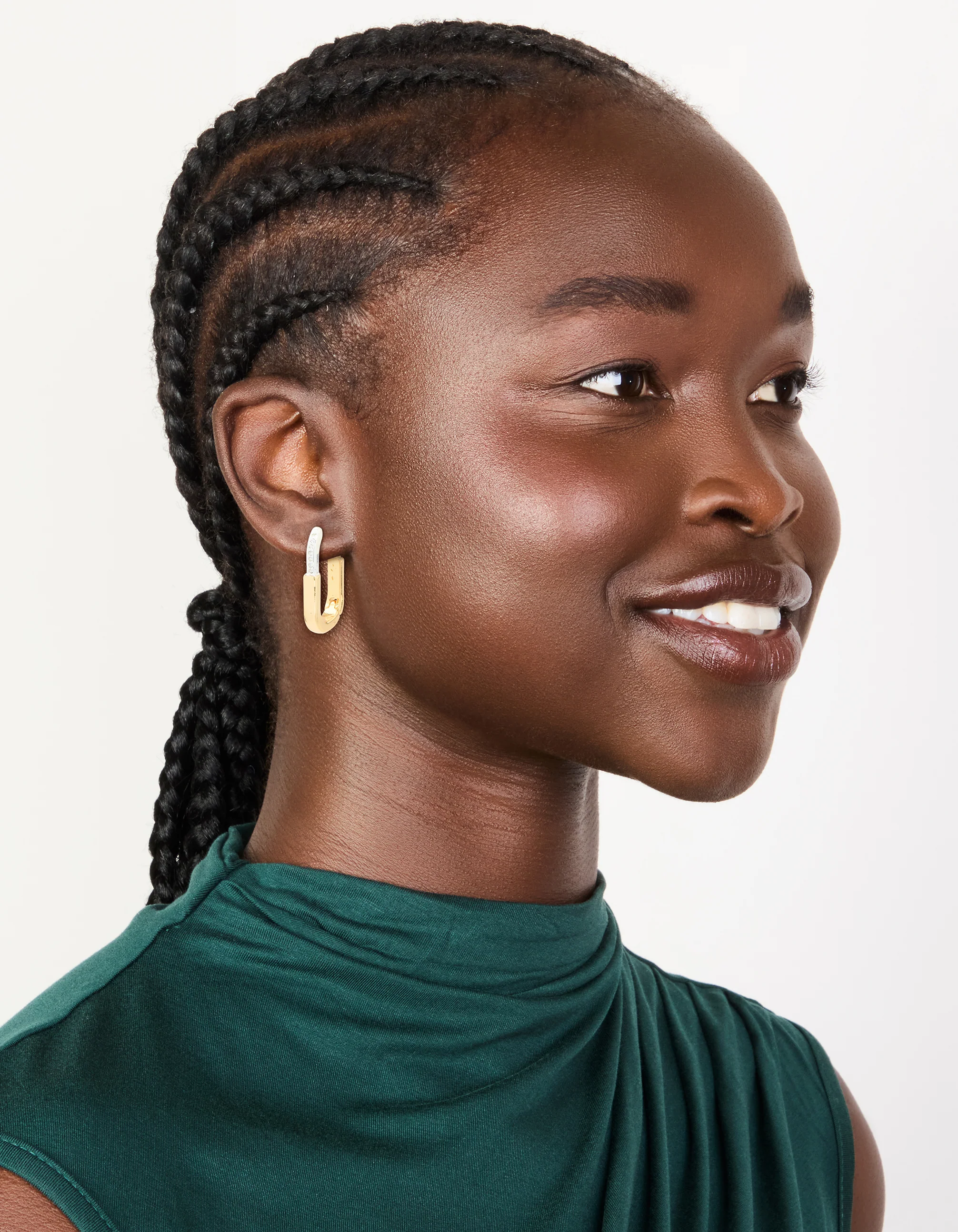 Mixed Metal Plated Large Rectangle Lock Hoop Earrings - Image 3