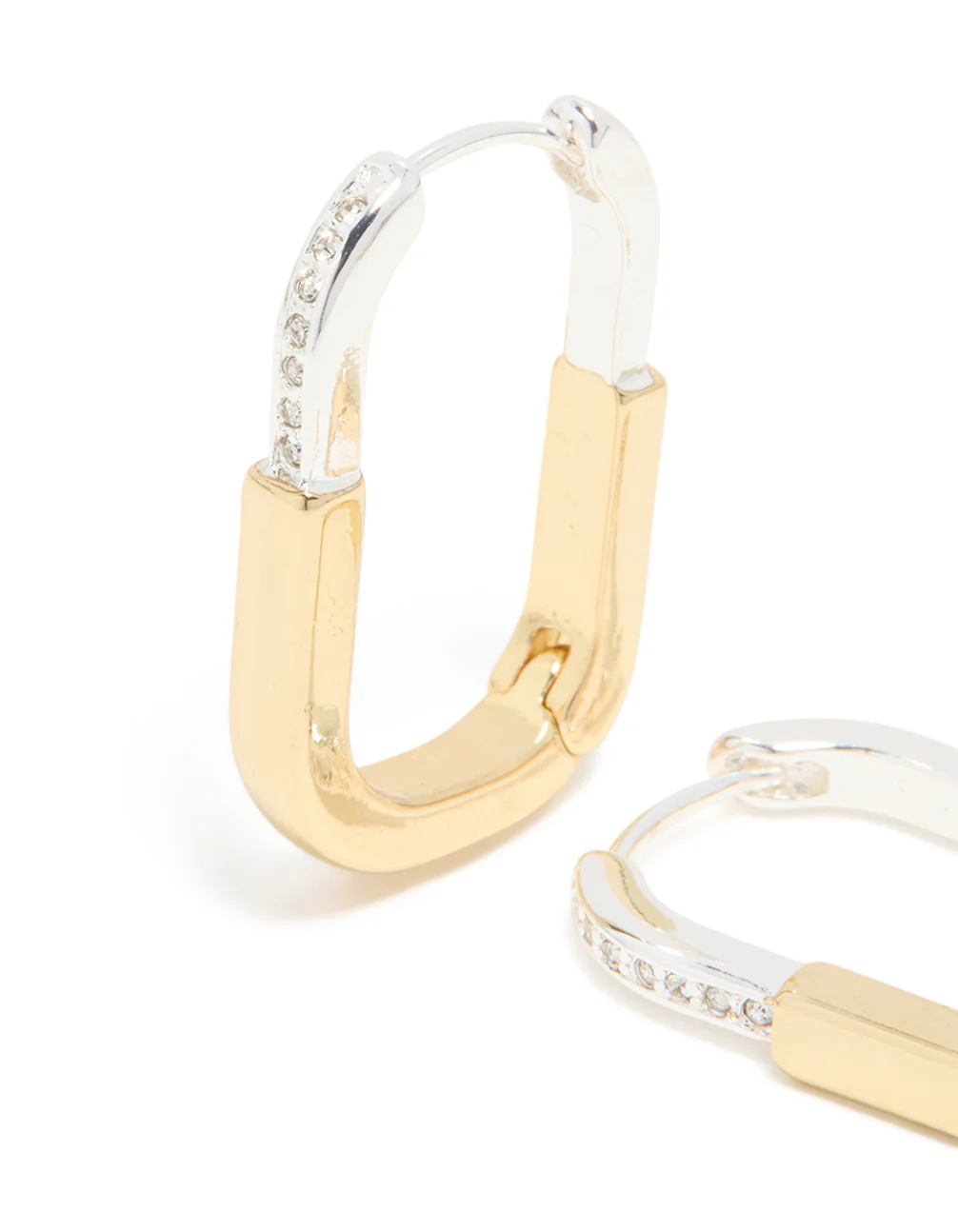 Mixed Metal Plated Large Rectangle Lock Hoop Earrings - Image 4