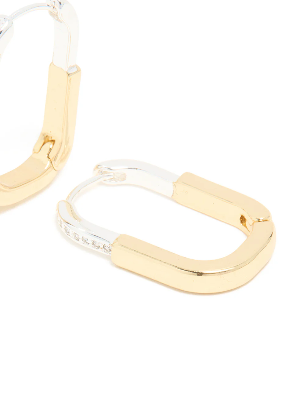Mixed Metal Plated Large Rectangle Lock Hoop Earrings - Image 5