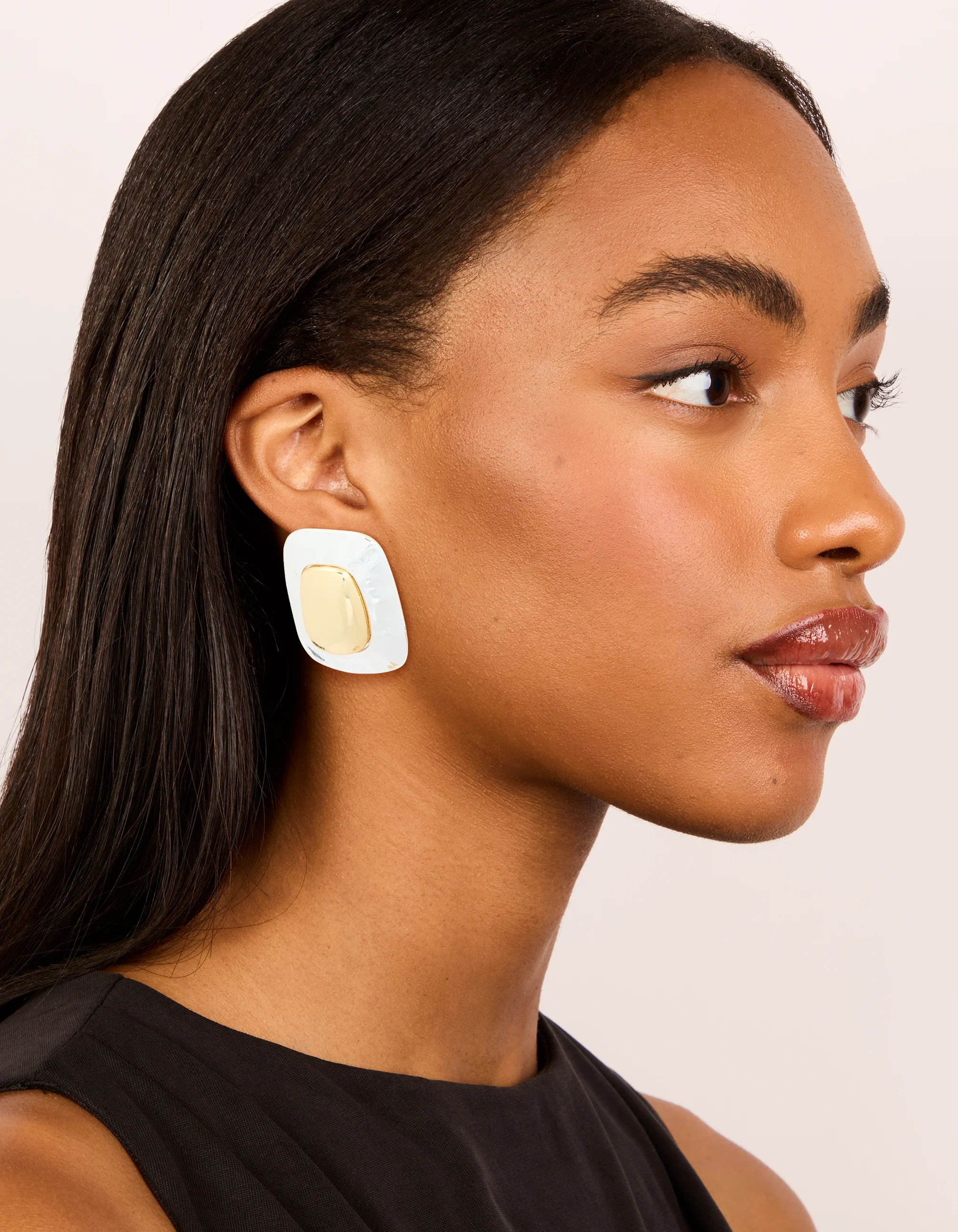Mixed Metal Plated Large Rectangle Molten Earrings - Image 3