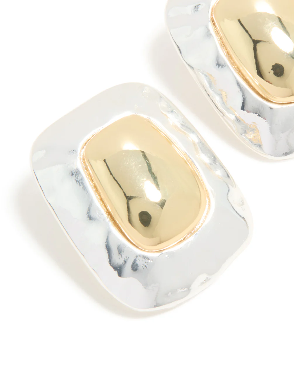 Mixed Metal Plated Large Rectangle Molten Earrings - Image 4
