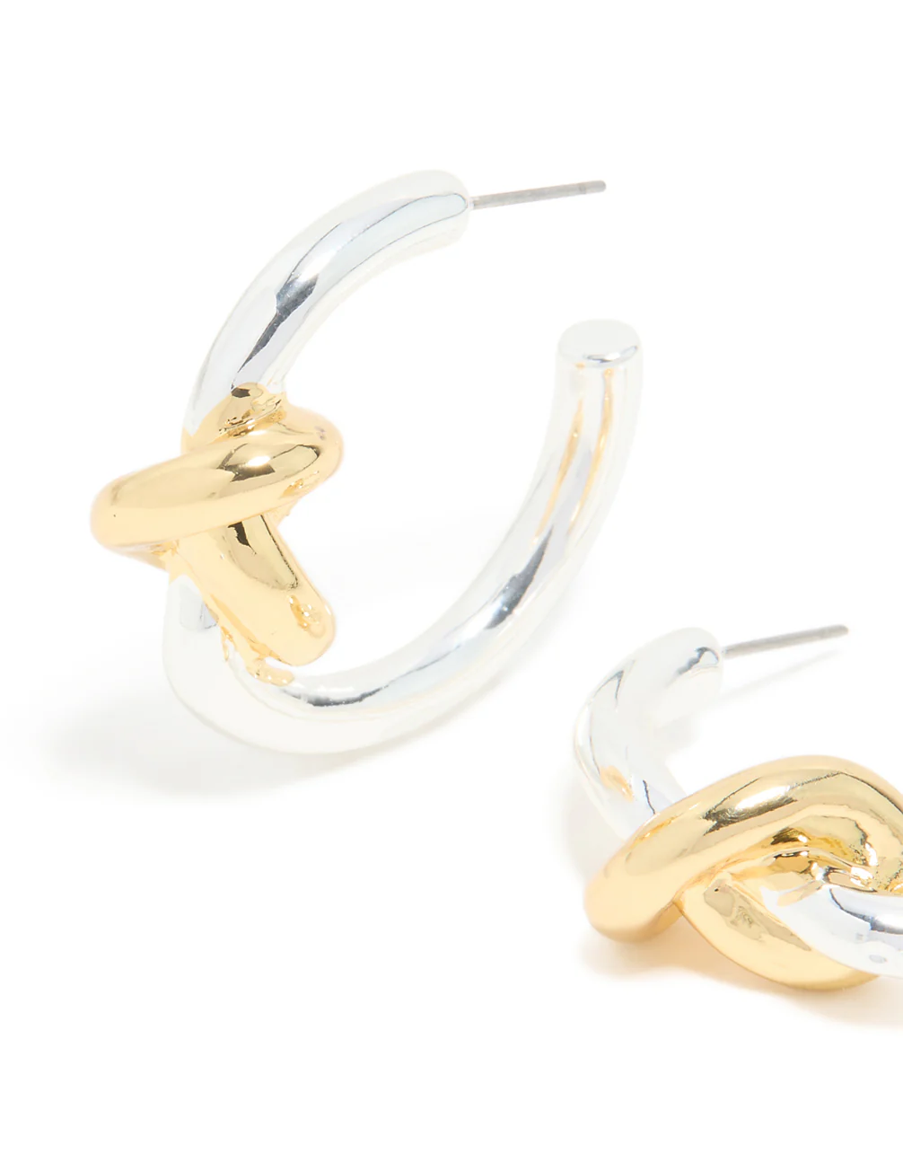 Mixed Metal Plated Large Smooth Knot Hoop Earrings - Image 4