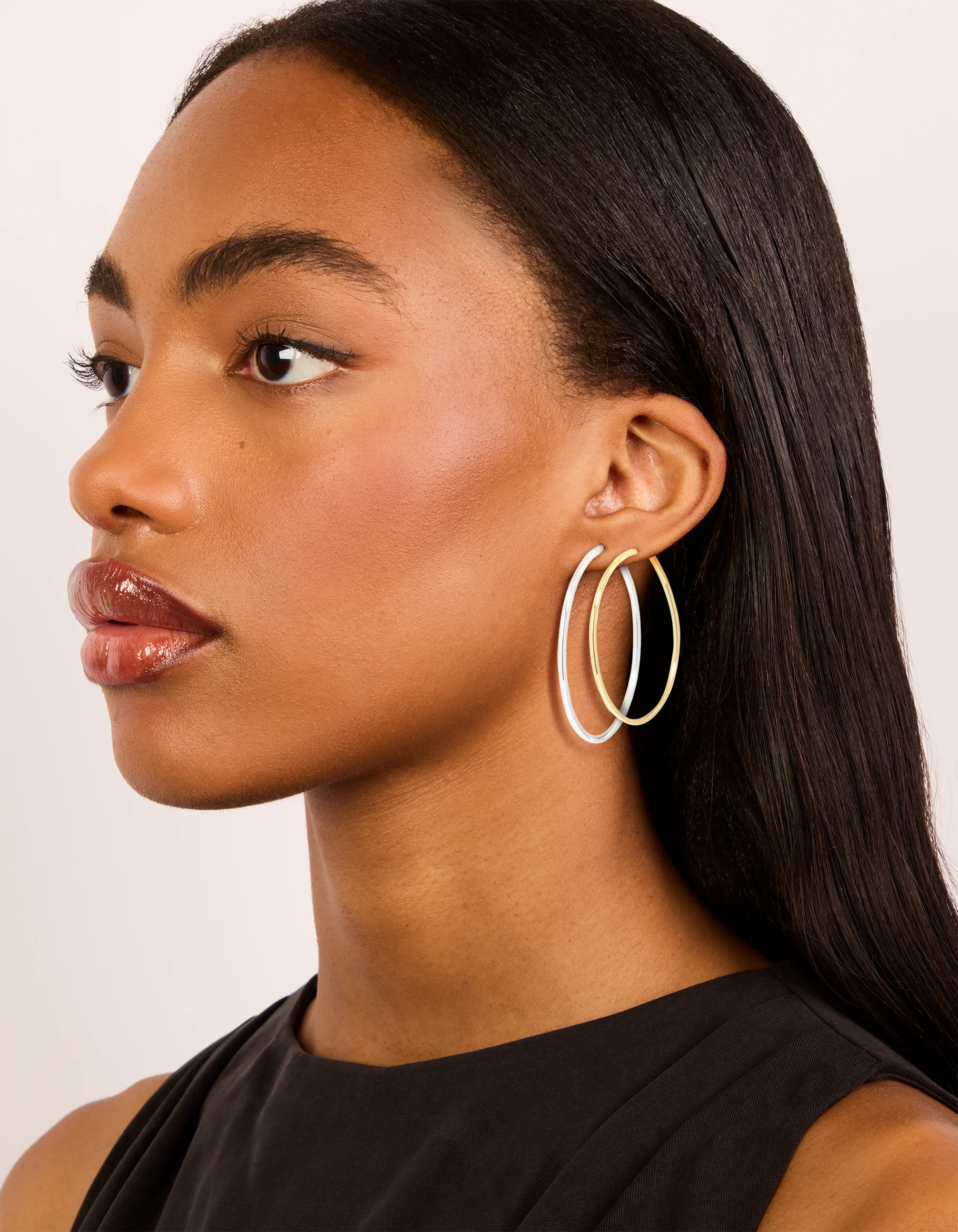 Mixed Metal Plated Large Thin Hoop Earrings 2-Pack - Image 3