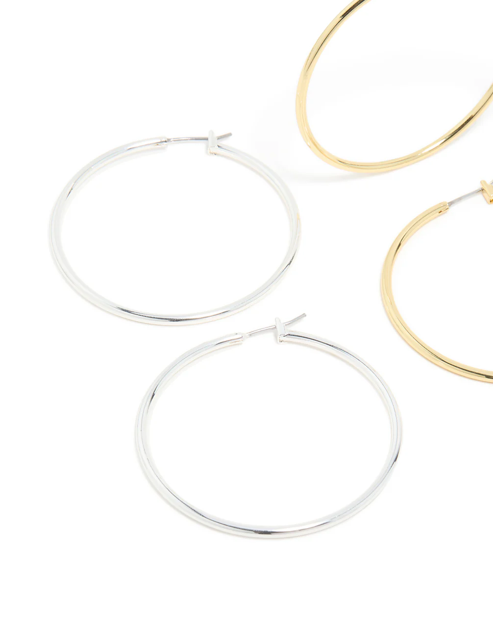 Mixed Metal Plated Large Thin Hoop Earrings 2-Pack - Image 4