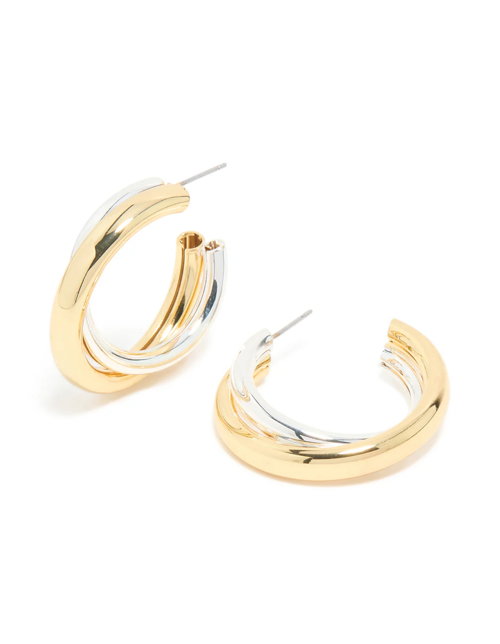 Mixed Metal Plated Large Twisted Criss Cross Hoop Earrings - Image 2