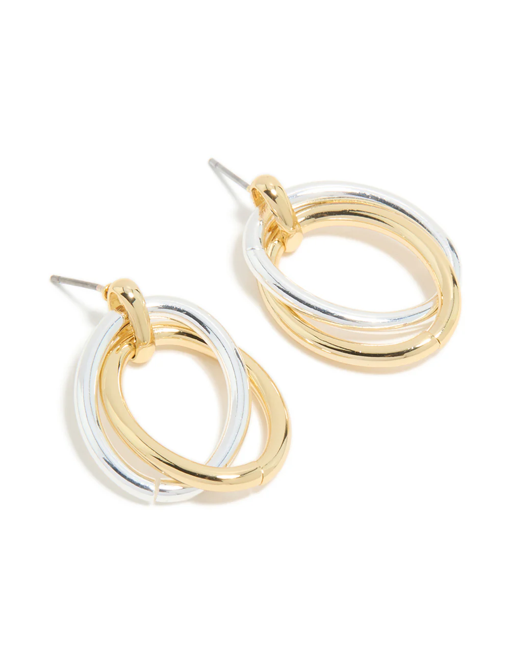 Mixed Metal Plated Linked Oval Doorknocker Earrings - Image 2