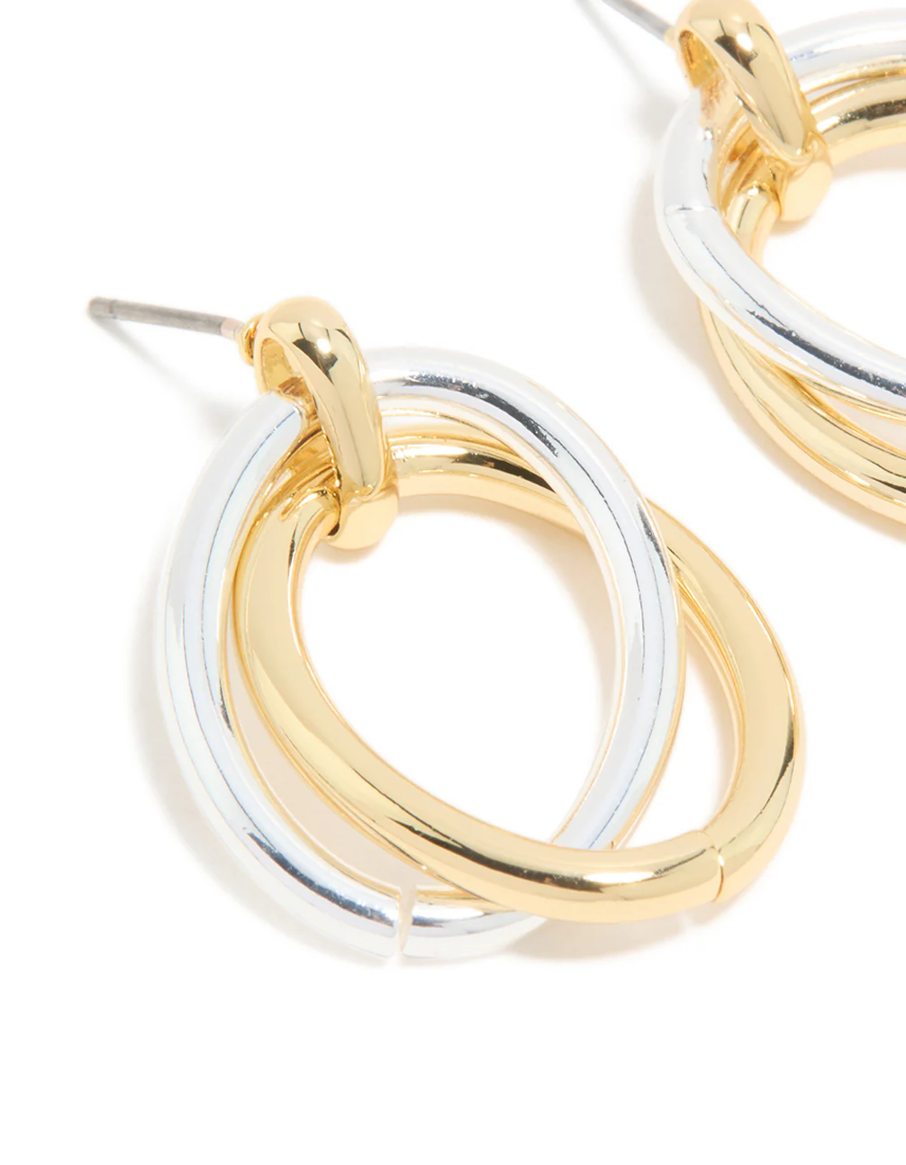Mixed Metal Plated Linked Oval Doorknocker Earrings - Image 4