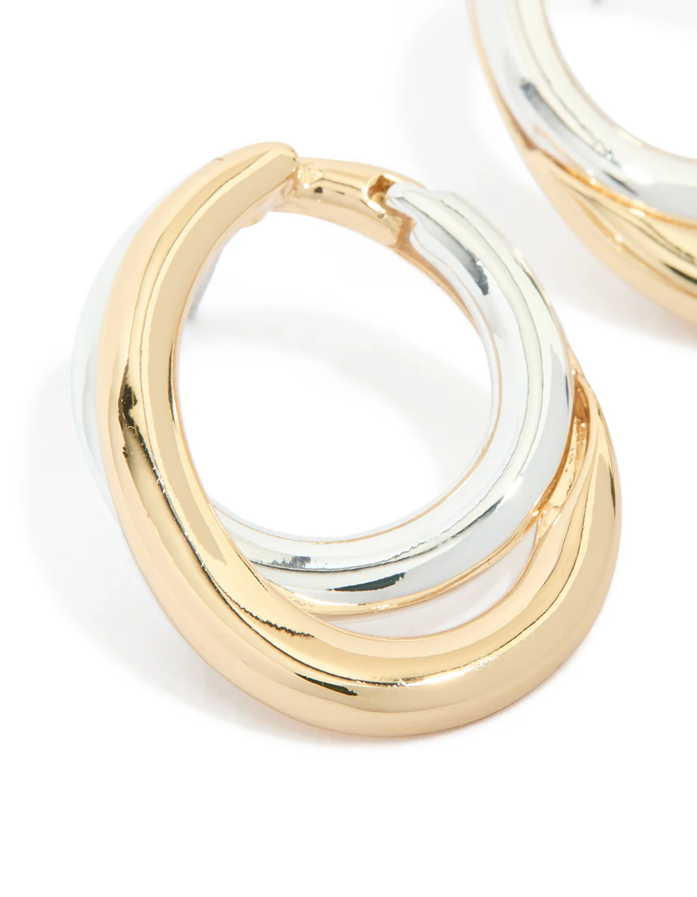 Mixed Metal Plated Linked Oval Drop Earrings - Image 3