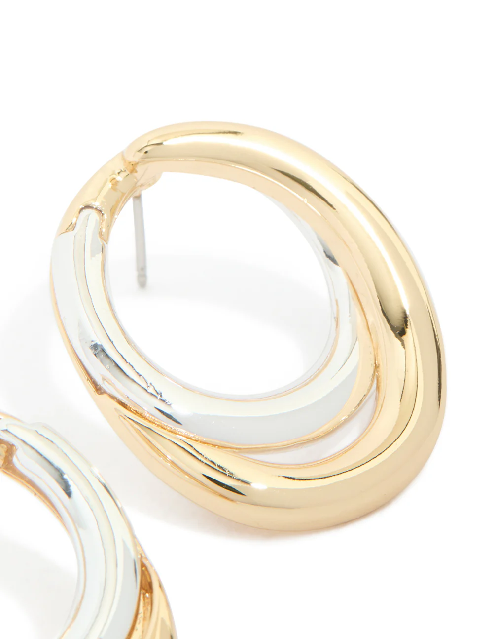 Mixed Metal Plated Linked Oval Drop Earrings - Image 4
