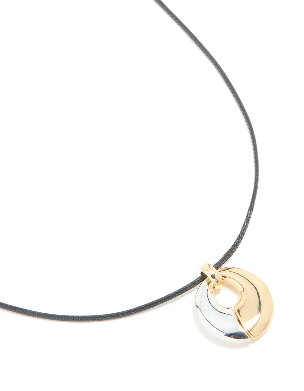 Mixed Metal Plated Open Oval Cord Pendant Necklace - Image 2