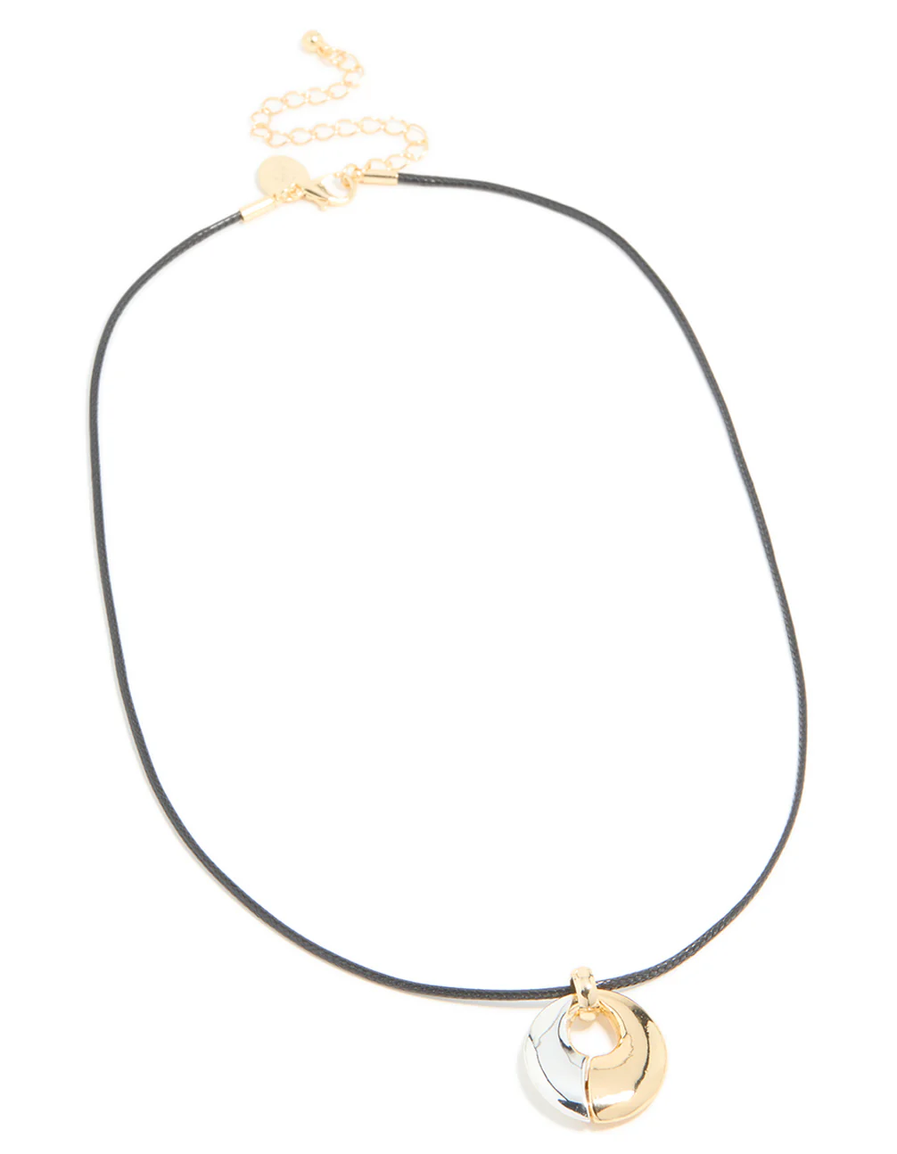 Mixed Metal Plated Open Oval Cord Pendant Necklace - Image 4