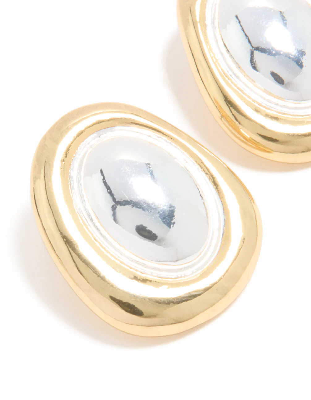Mixed Metal Plated Organic Oval Large Earrings - Image 4