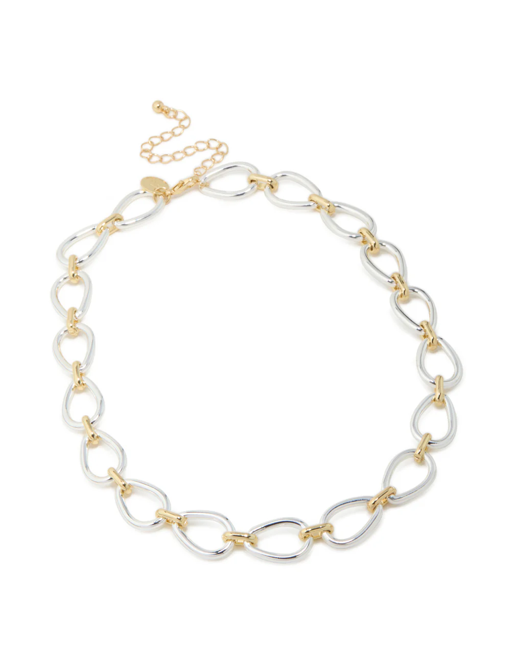 Mixed Metal Plated Organic Oval Link Necklace - Image 2