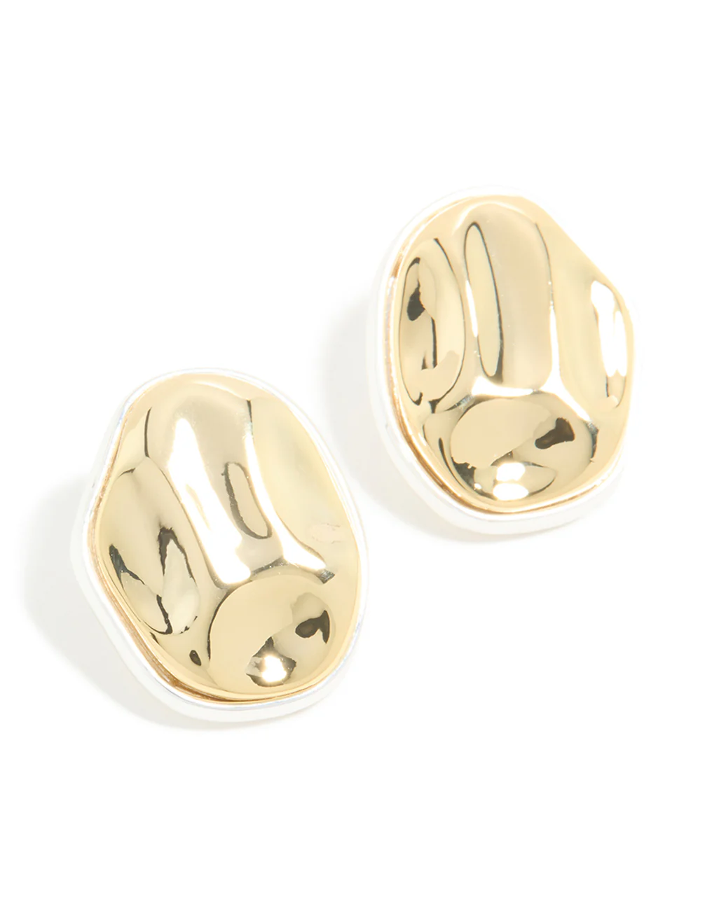 Mixed Metal Plated Outlined Molten Oval Earrings - Image 2