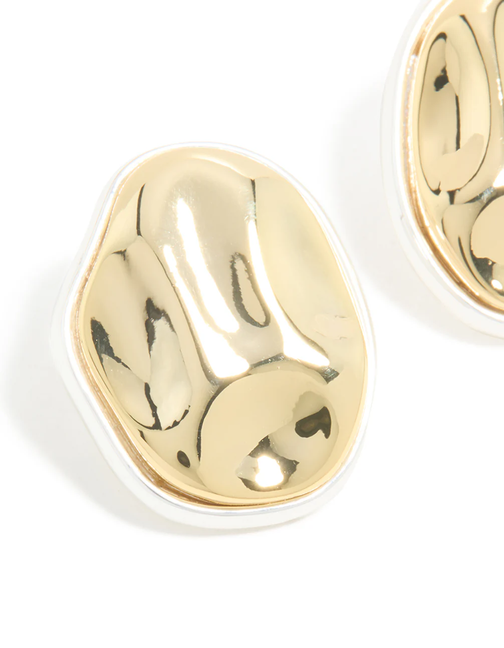Mixed Metal Plated Outlined Molten Oval Earrings - Image 4