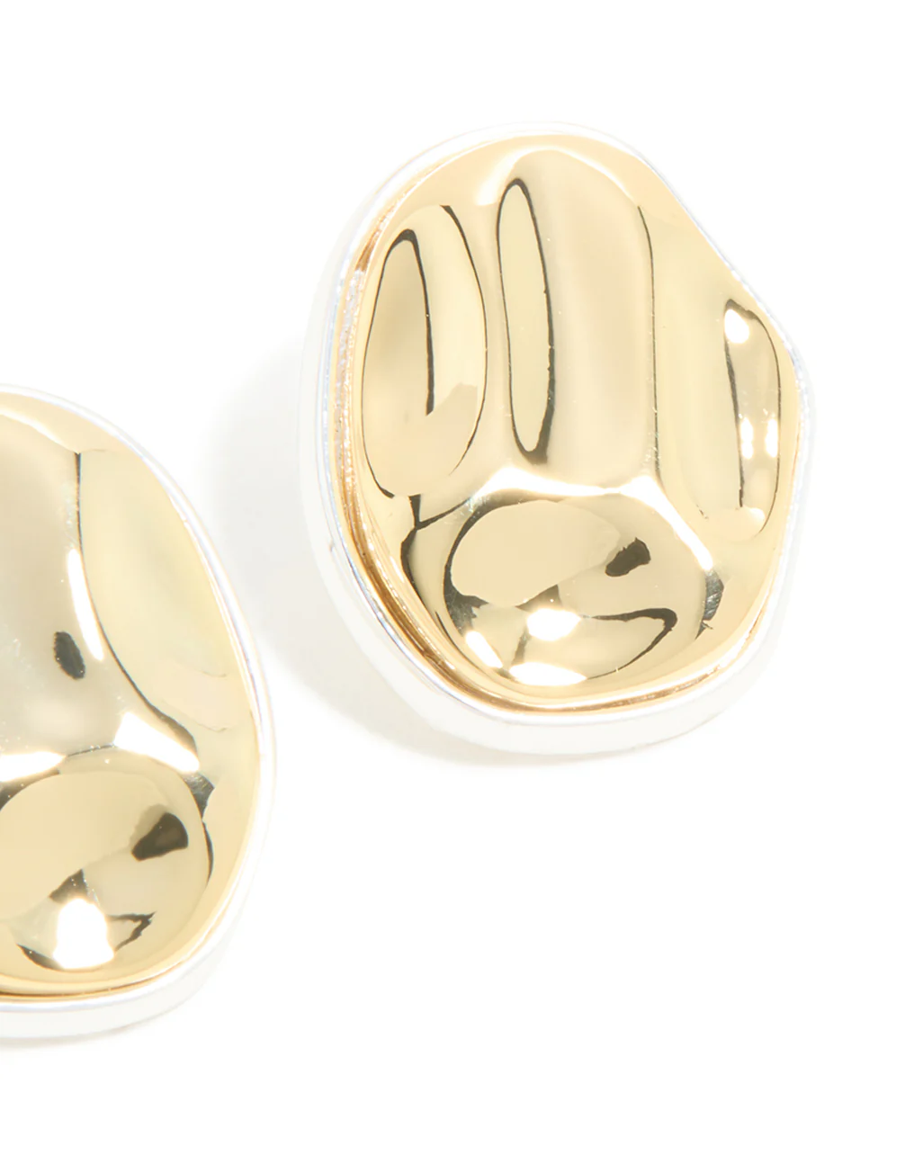 Mixed Metal Plated Outlined Molten Oval Earrings - Image 5