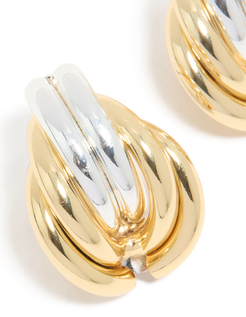 Mixed Metal Plated Ribbed Circle Stud Earrings - Image 4