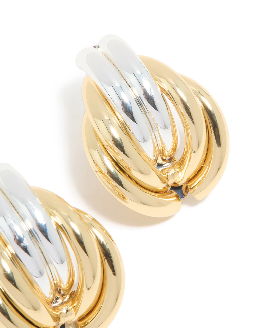 Mixed Metal Plated Ribbed Circle Stud Earrings - Image 5