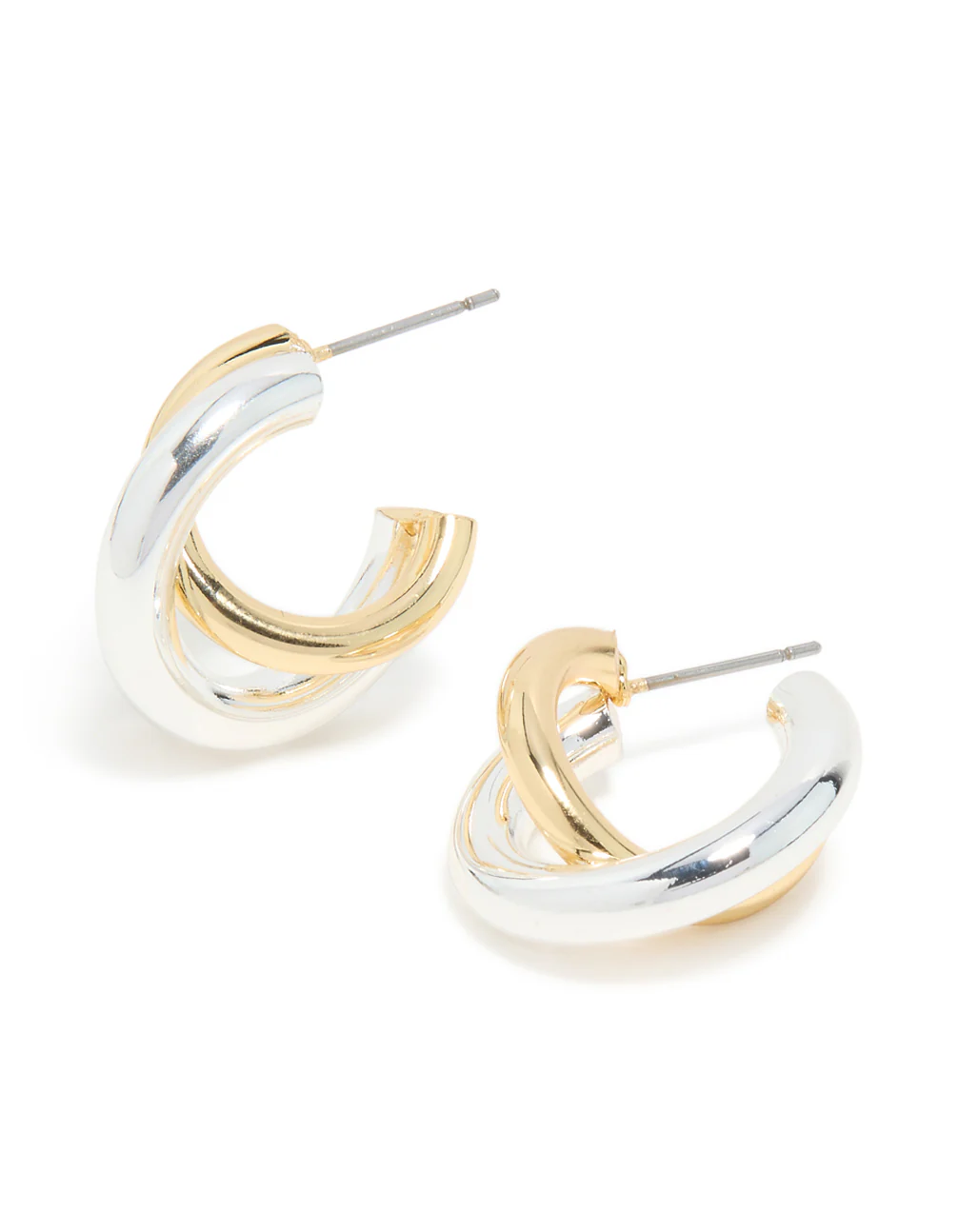 Mixed Metal Plated Small Twisted Hoop Earrings - Image 2