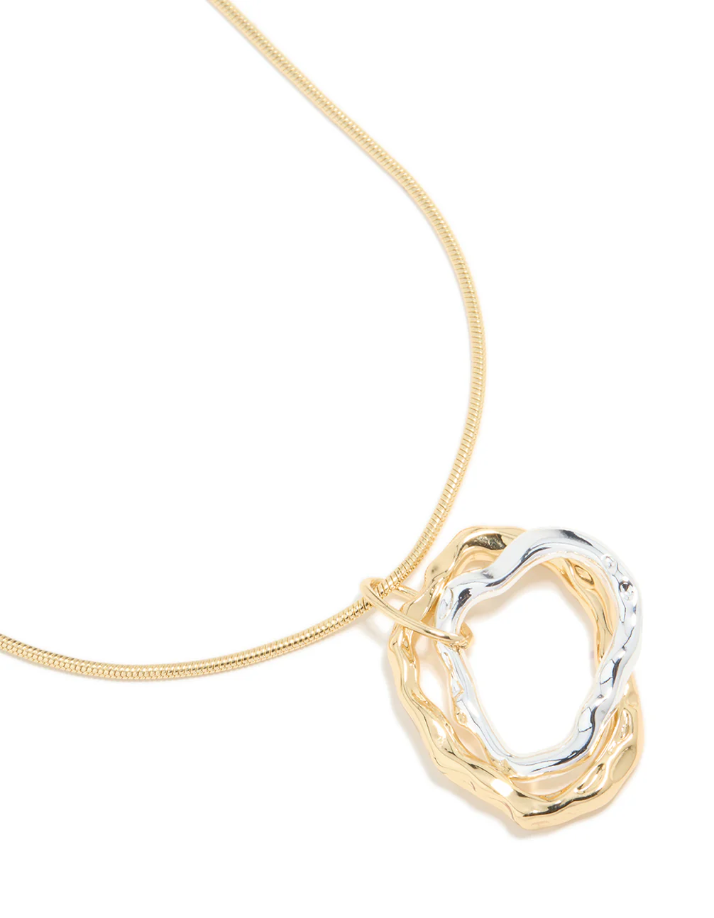 Mixed Metal Plated Textured Double Oval Pendant Necklace - Image 2