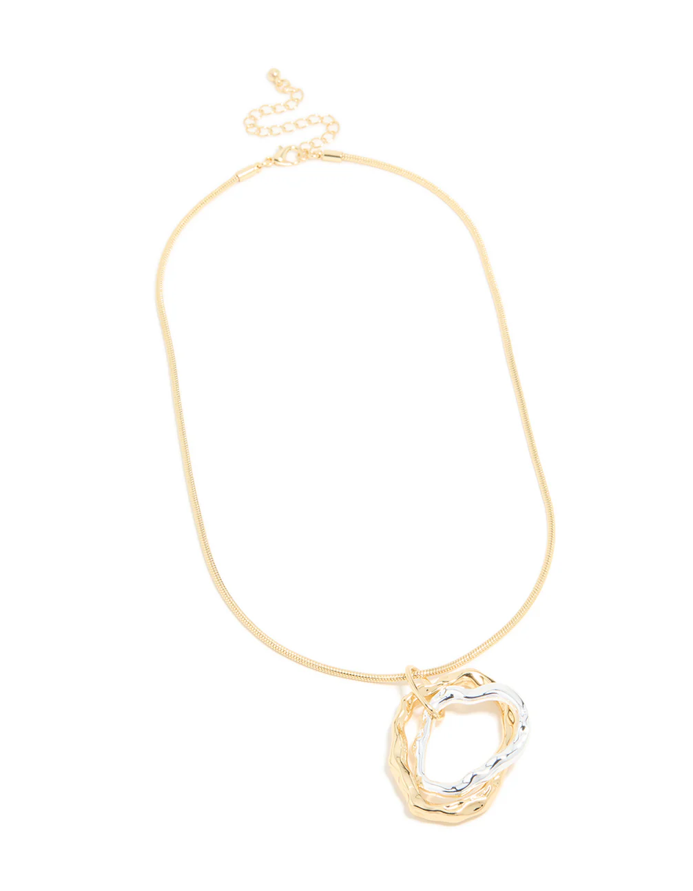 Mixed Metal Plated Textured Double Oval Pendant Necklace - Image 4