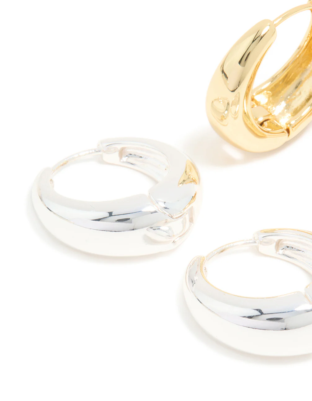 Mixed Metal Plated Thick Large Huggie Earrings 2-Pack - Image 4