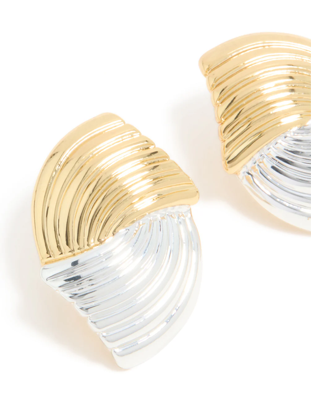 Mixed Metal Plated Wavy Ribbed Stud Earrings - Image 2