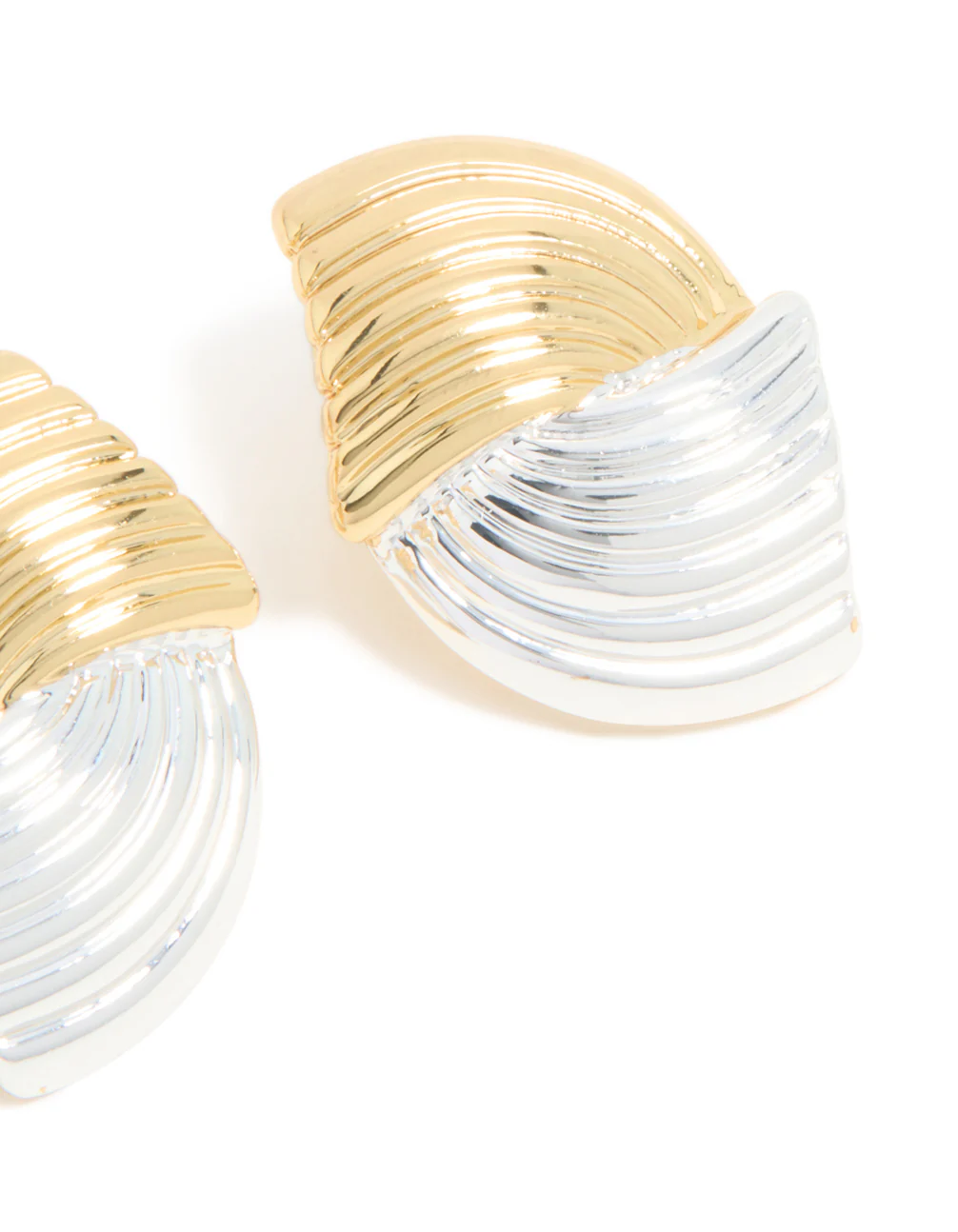 Mixed Metal Plated Wavy Ribbed Stud Earrings - Image 3