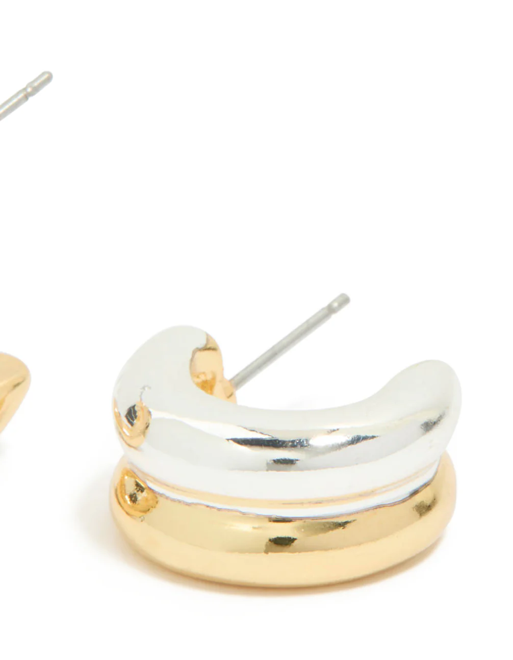 Mixed Metal Ribbed Illusion Hoop Earrings - Image 5