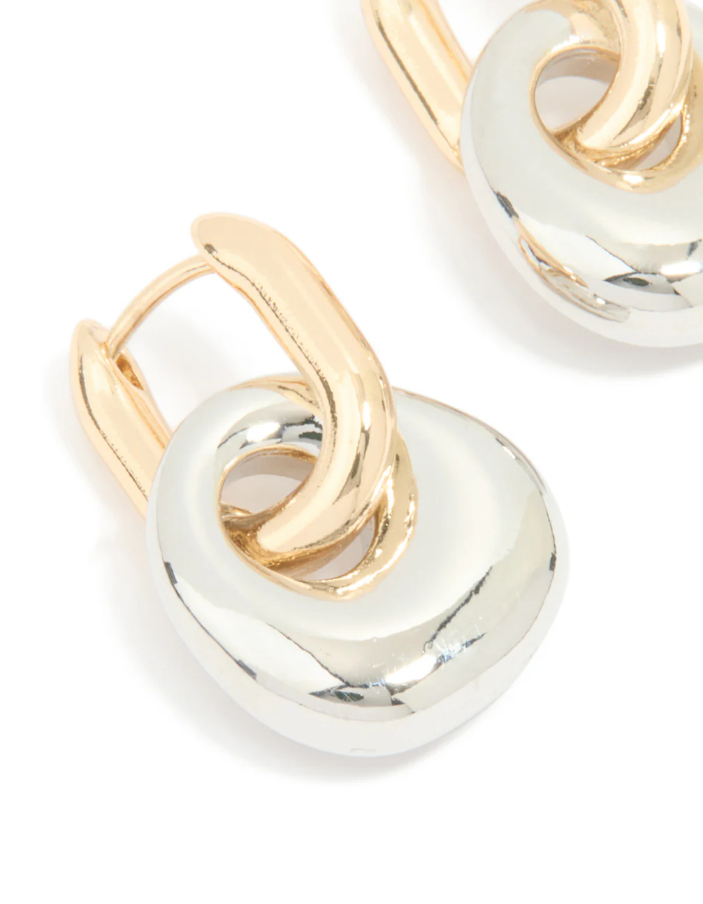 Mixed Metal Round Drop Huggie Earrings - Image 4