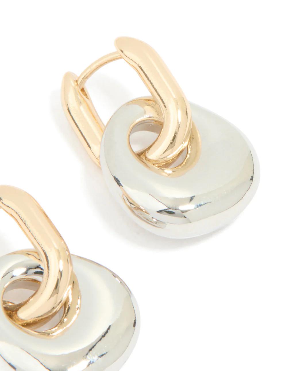 Mixed Metal Round Drop Huggie Earrings - Image 5
