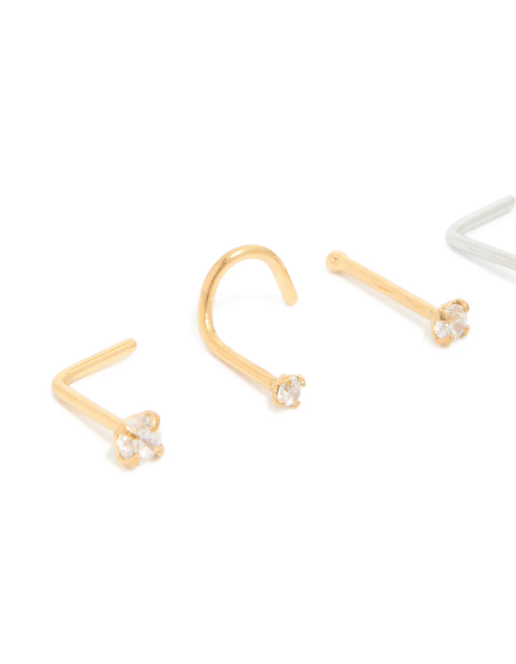 Mixed Metal Surgical Steel Cubic Zirconia Nose Studs & Rings 6-Pack - Image 2