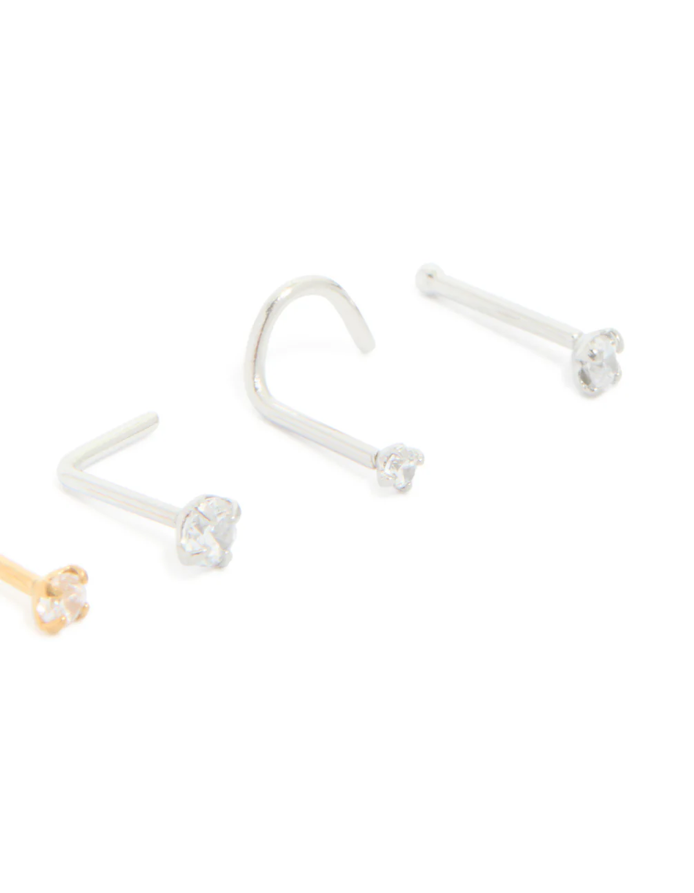 Mixed Metal Surgical Steel Cubic Zirconia Nose Studs & Rings 6-Pack - Image 3