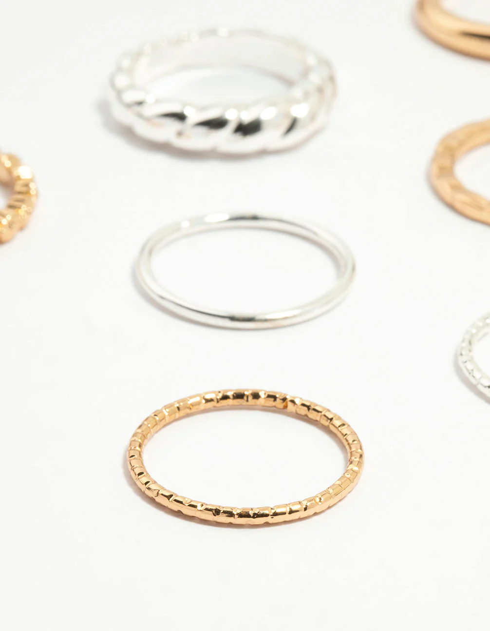Mixed Metal Textured Spiral Stacking Rings 12-Pack - Image 2