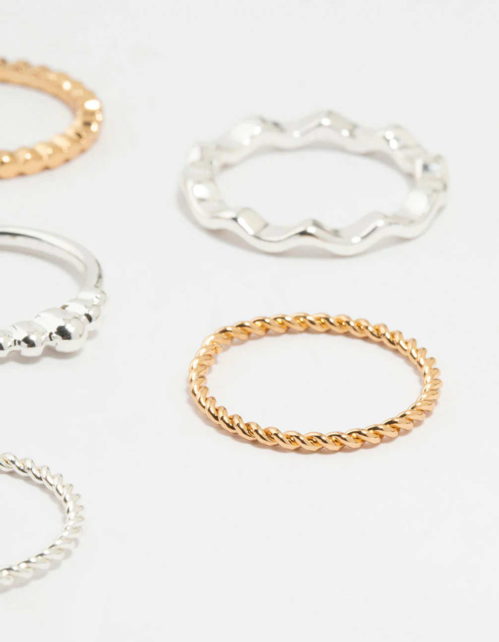 Mixed Metal Textured Spiral Stacking Rings 12-Pack - Image 3