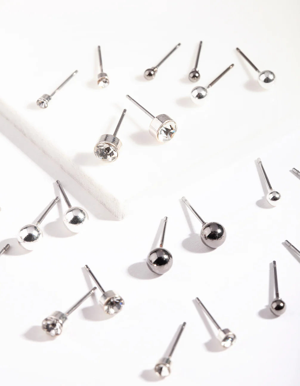 Silver Diamante Tiny Graduated Black Earrings 12-Pack - Image 2