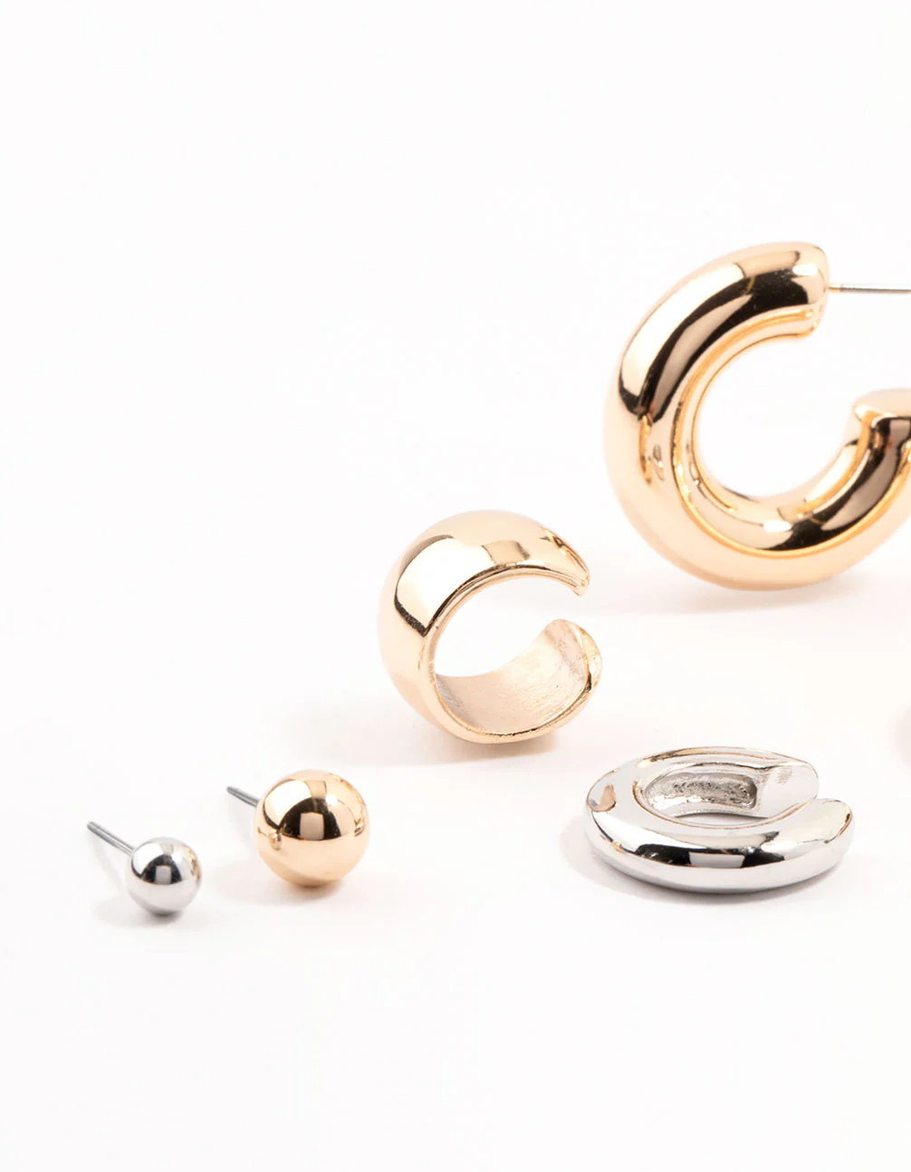 Mixed Metals Chunky Mixed Shape Earrings 4-Pack - Image 2