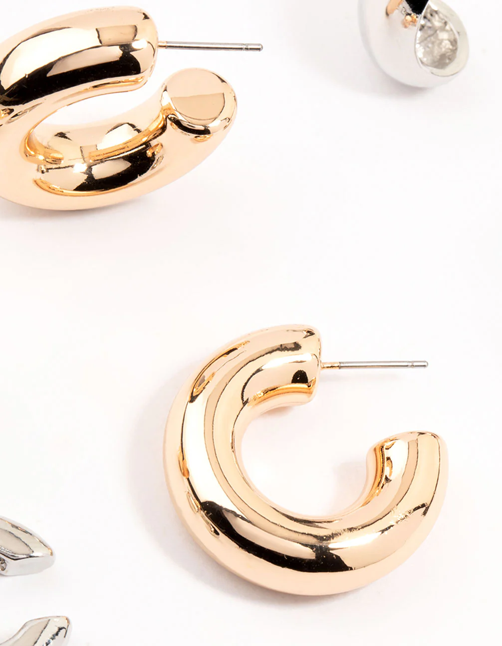 Mixed Metals Chunky Mixed Shape Earrings 4-Pack - Image 3