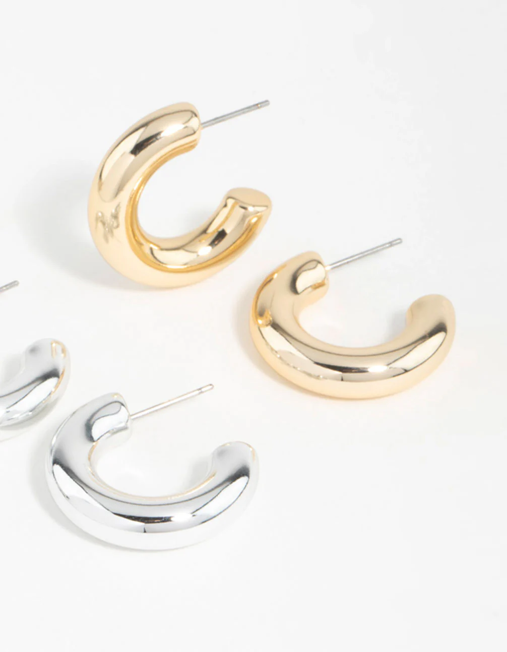 Mixed Metals Chunky Round Hoop Earrings 2-Pack - Image 2