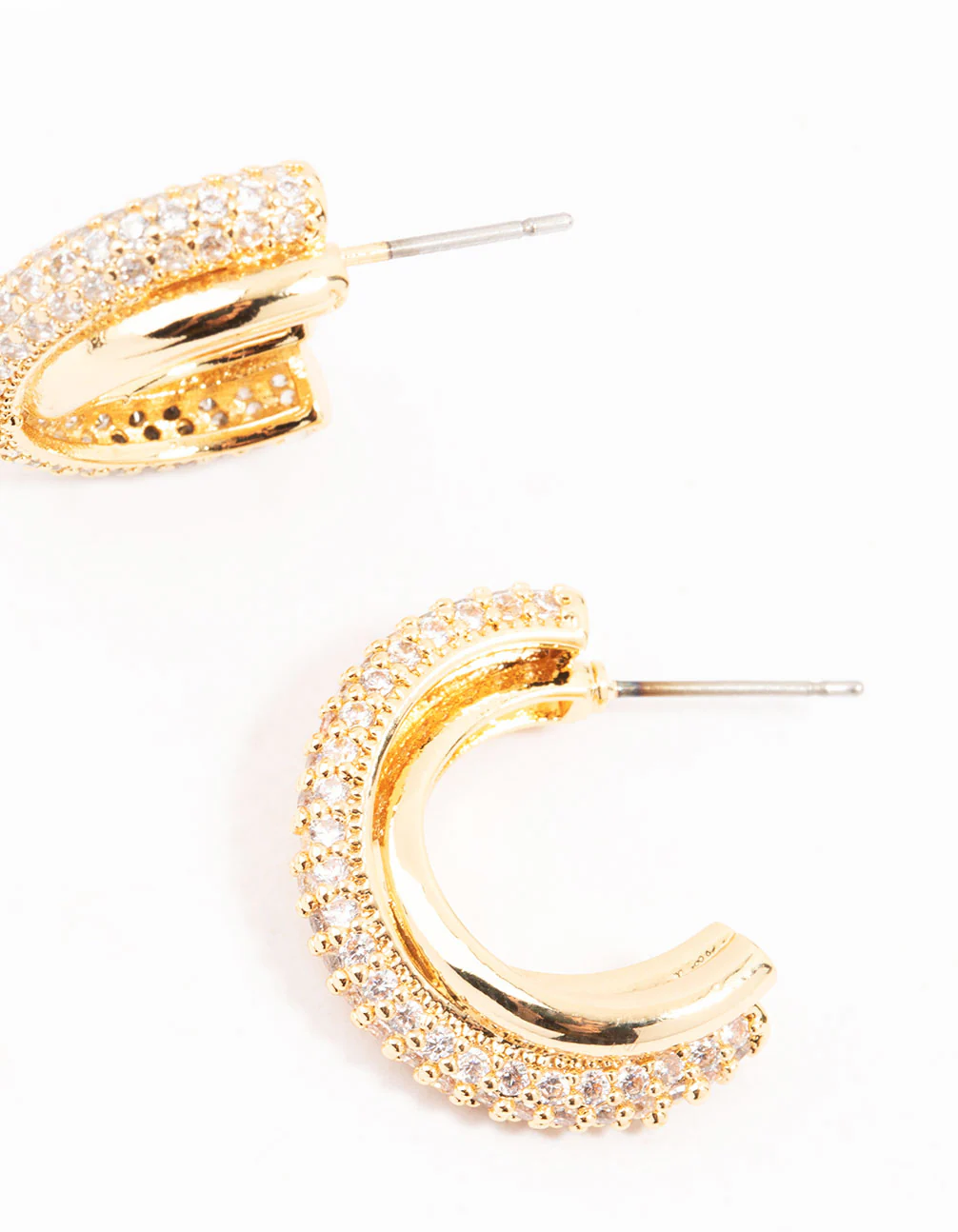 Mixed Metals Cubic Zirconia Cross Hoop Earrings - Image 3