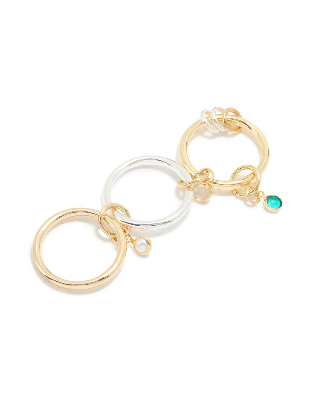 Mixed Metals Cubic Zirconia Pearl Interlocked Layered Ring - Image 2