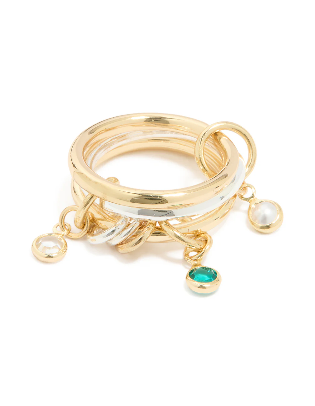 Mixed Metals Cubic Zirconia Pearl Interlocked Layered Ring - Image 3
