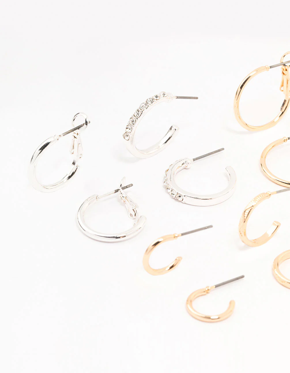 Mixed Metals Diamante Sleeper Earrings 6-Pack - Image 2