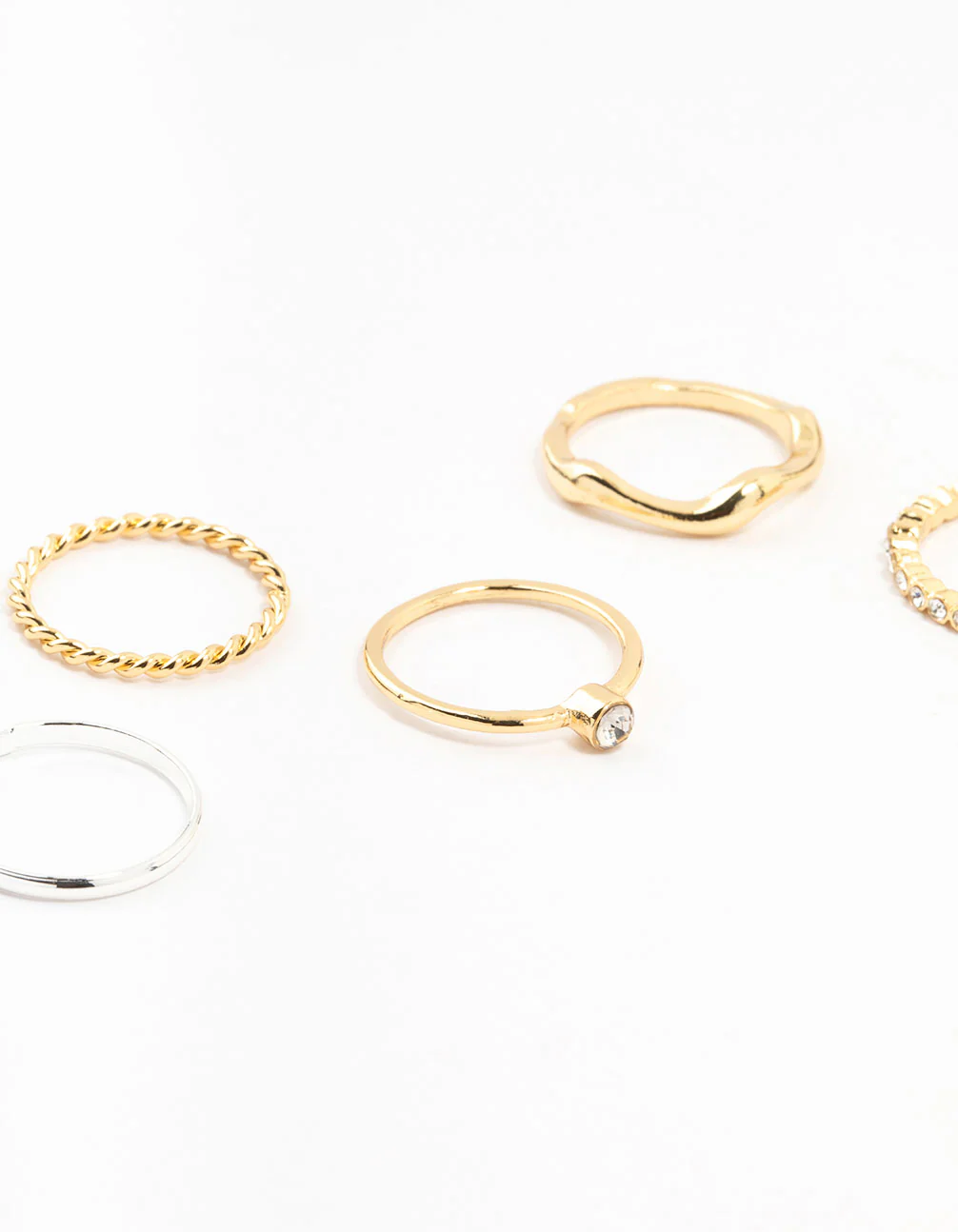 Mixed Metals Molten & Diamante Rings 6-Pack - Image 2