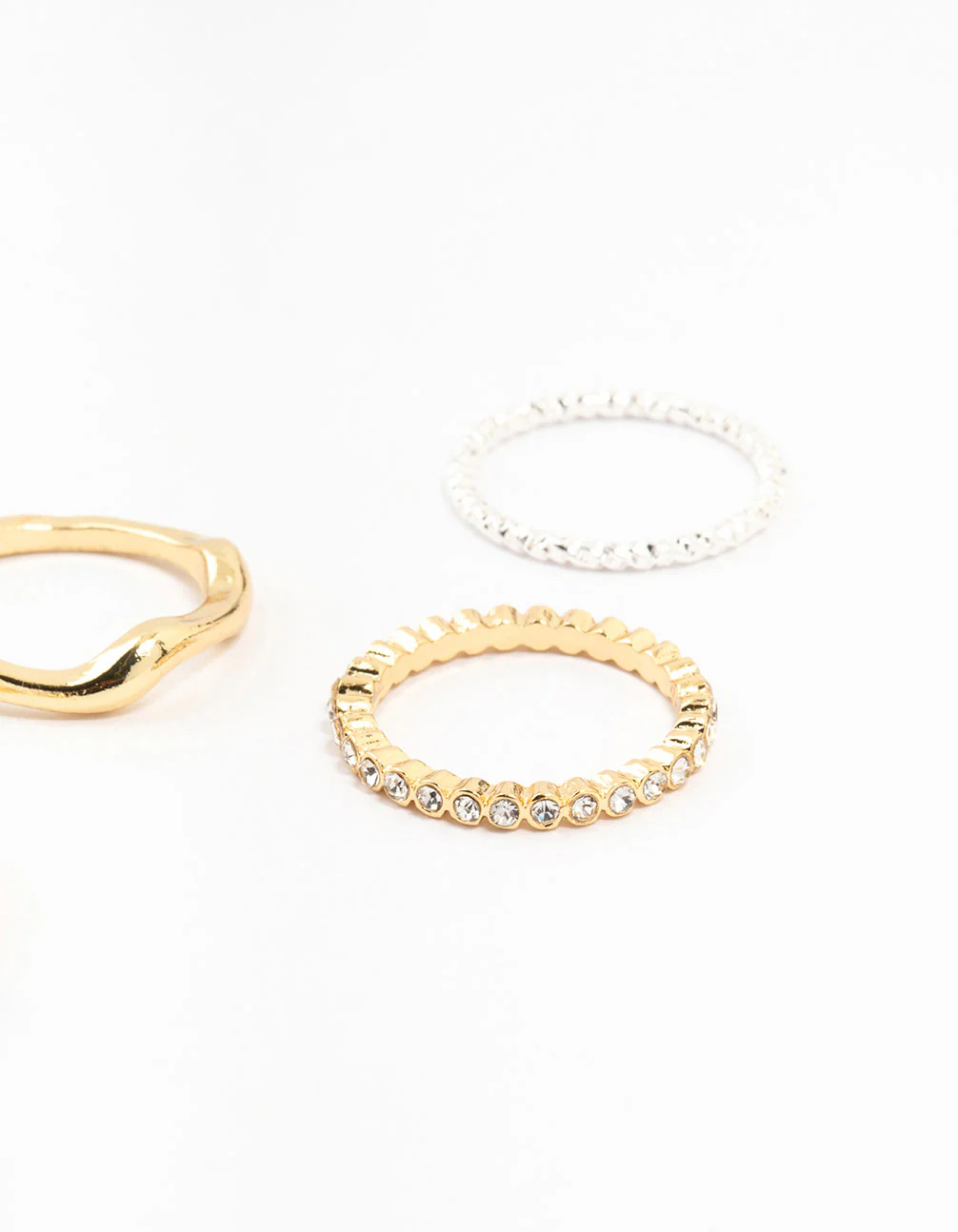 Mixed Metals Molten & Diamante Rings 6-Pack - Image 3