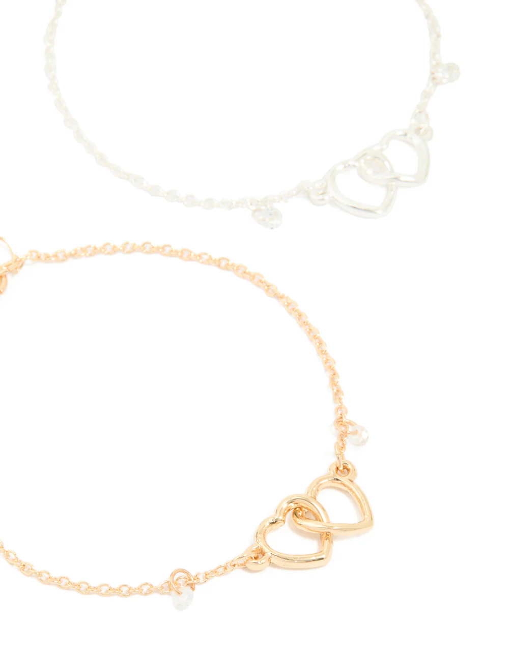 Mixed Metals Open Linked Hearts Cubic Zirconia Bracelets 2-Pack - Image 2