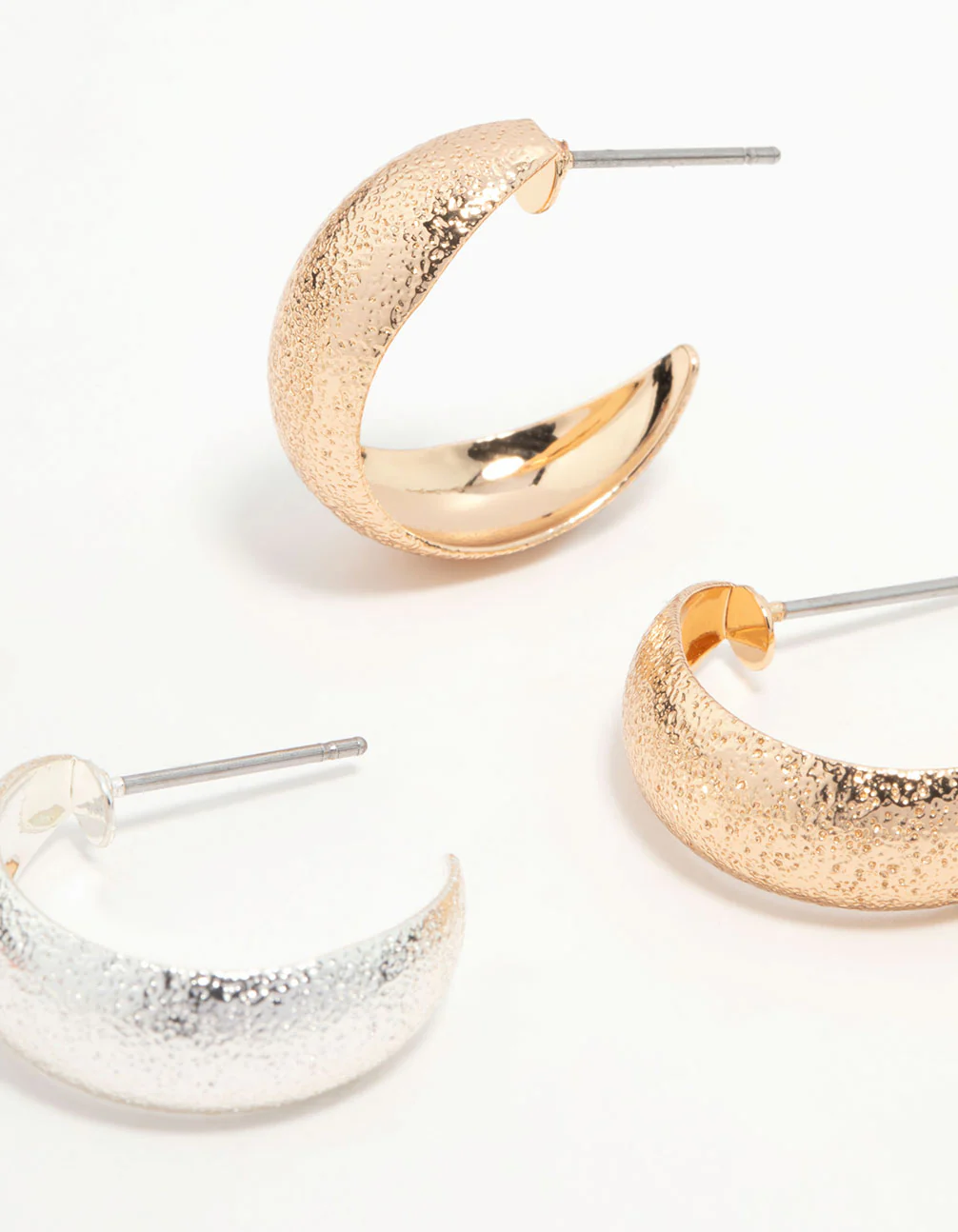 Mixed Metals Sandblast Hoop Earrings 2-Pack - Image 3