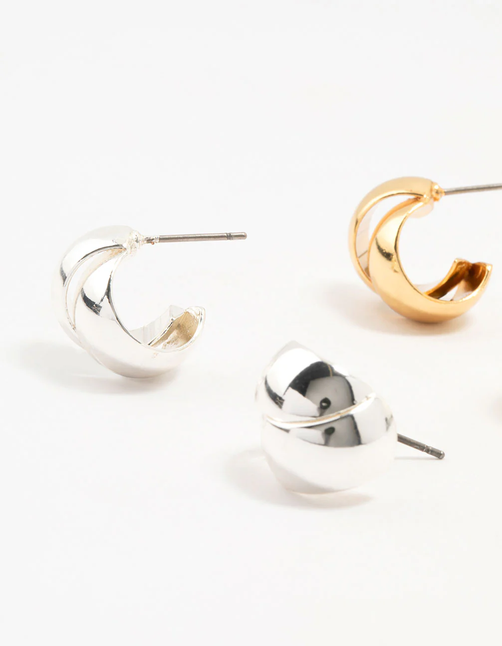Mixed Metals Silver & Gold Plated Ball & Hoop Stud Earrings 2-Pack - Image 2